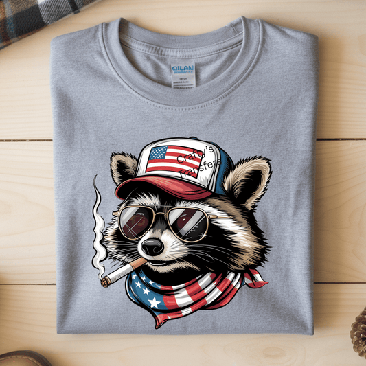 Patriotic Raccoon DTF Transfer | Funny USA Redneck Trash Panda Shirt Design | American Flag Hat Graphic Tee | 4th of July Transfer
