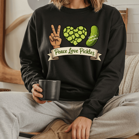 Peace Love Pickles DTF Transfer | Funny Pickle Lover Shirt Design | Cute Food Graphic Tee | Trendy Pickle Aesthetic Transfer