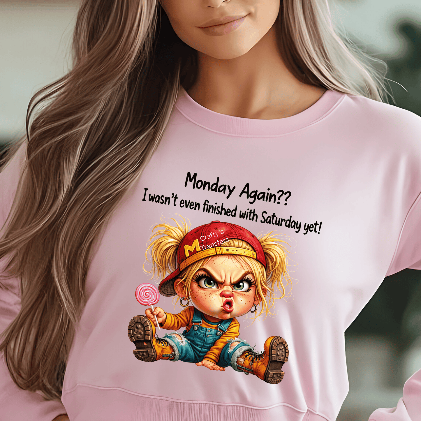 Monday Again DTF Transfer | Funny Grumpy Kid Shirt Design | I Wasn’t Even Finished With Saturday Yet | Sarcastic Humor Graphic Tee