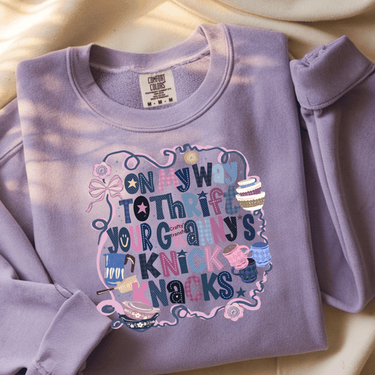 On My Way to Thrift Your Granny’s Knick Knacks DTF Transfer | Vintage Thrift Store Graphic | Retro Grandma Aesthetic Shirt Design