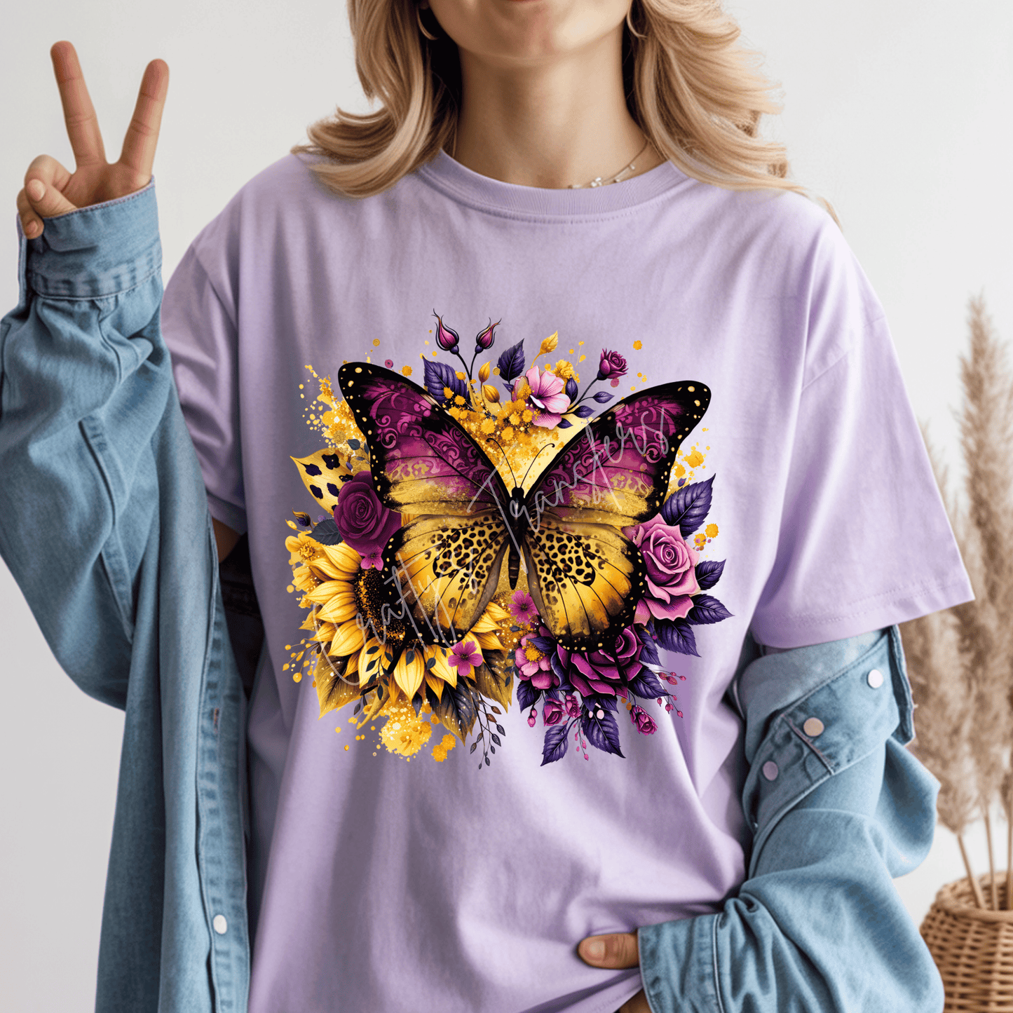Purple & Gold Butterfly Floral DTF Transfer | Leopard Print Wings Sunflower Rose Graphic Heat Transfer
