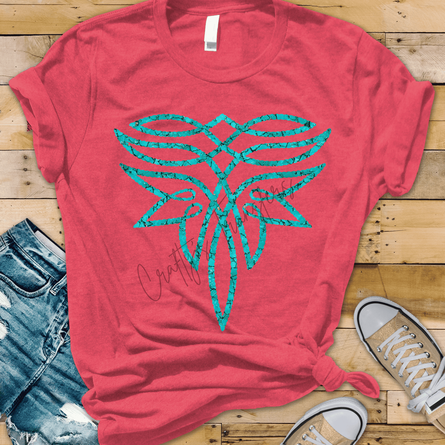 Turquoise Western Boot Stitch DTF Transfer | Boho Cowgirl Heat Transfer | Ready to Press Boutique DTF Design