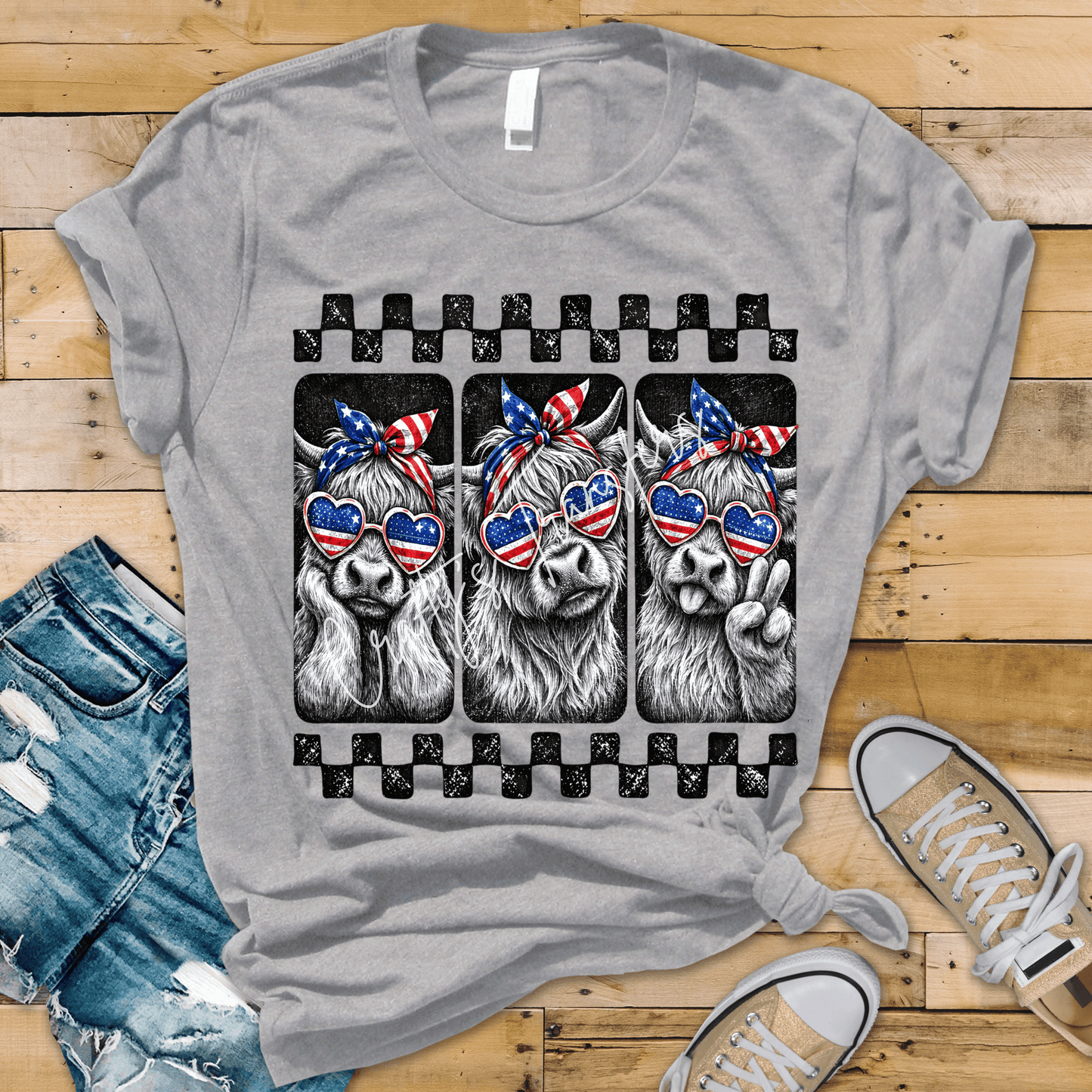 Patriotic Highland Cow DTF Transfer | USA Cow Sunglasses Heat Transfer | Ready to Press 4th of July DTF Design