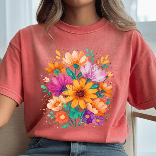 Colorful Floral Bouquet DTF Transfer | Bright Spring Flower Shirt Design | Boho Botanical Graphic | Summer Boutique Heat Transfer