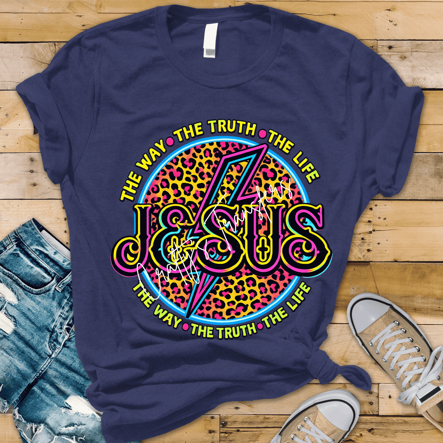 Jesus Neon Leopard DTF Transfer | Retro Faith Lightning Bolt Heat Transfer | Ready to Press DTF Design