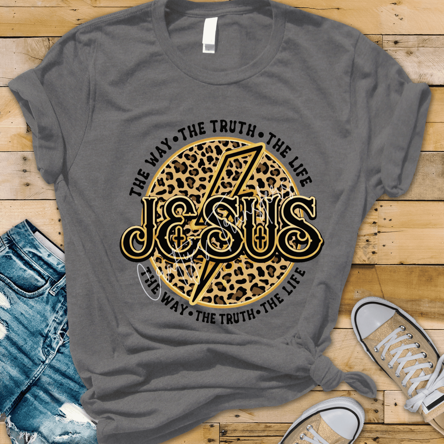 Jesus Neon Leopard DTF Transfer | Retro Faith Lightning Bolt Heat Transfer | Ready to Press DTF Design