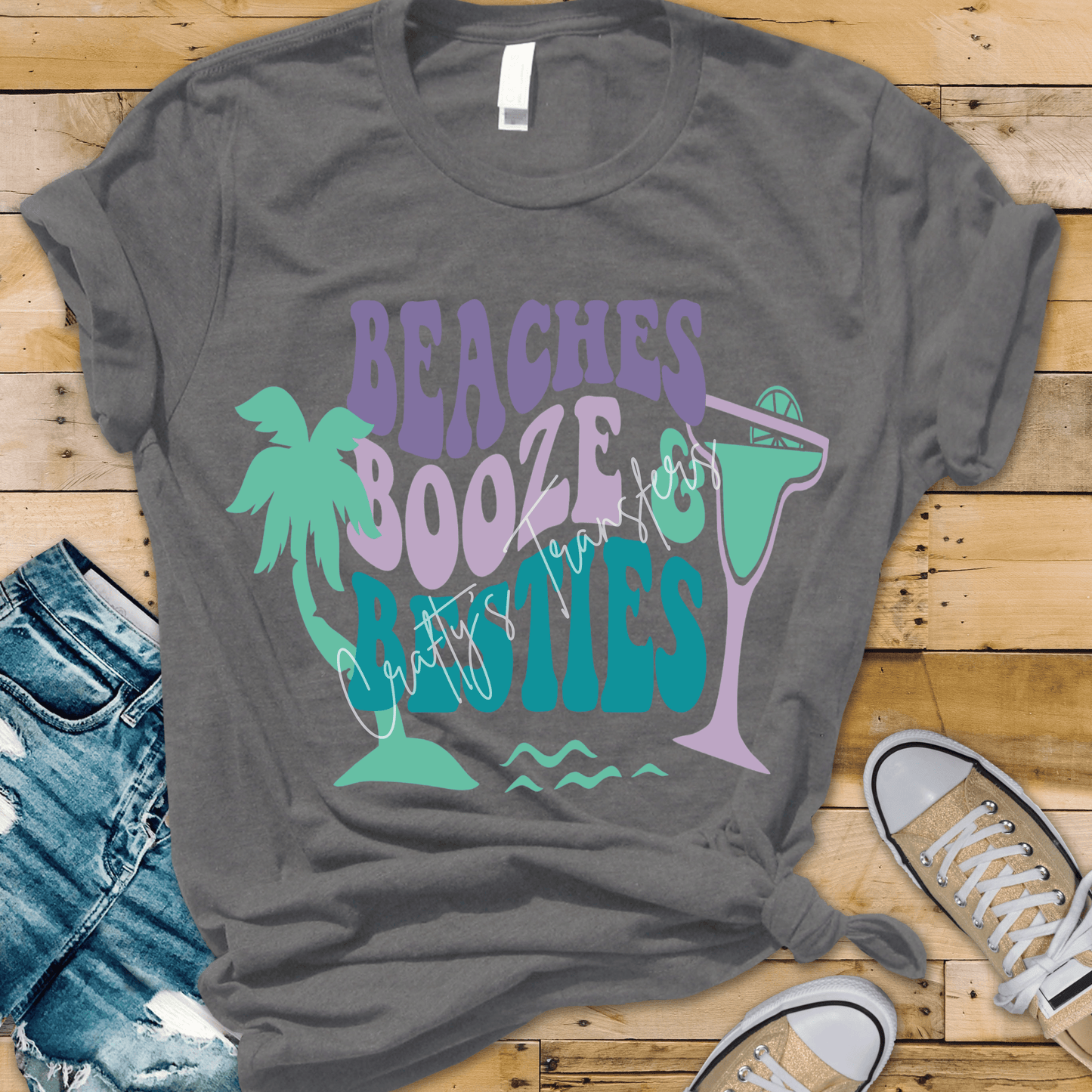 Beaches Booze & Besties DTF Transfer | Funny Beach Shirt Design | Girls Trip Graphic Tee | Summer Vacation Heat Transfer