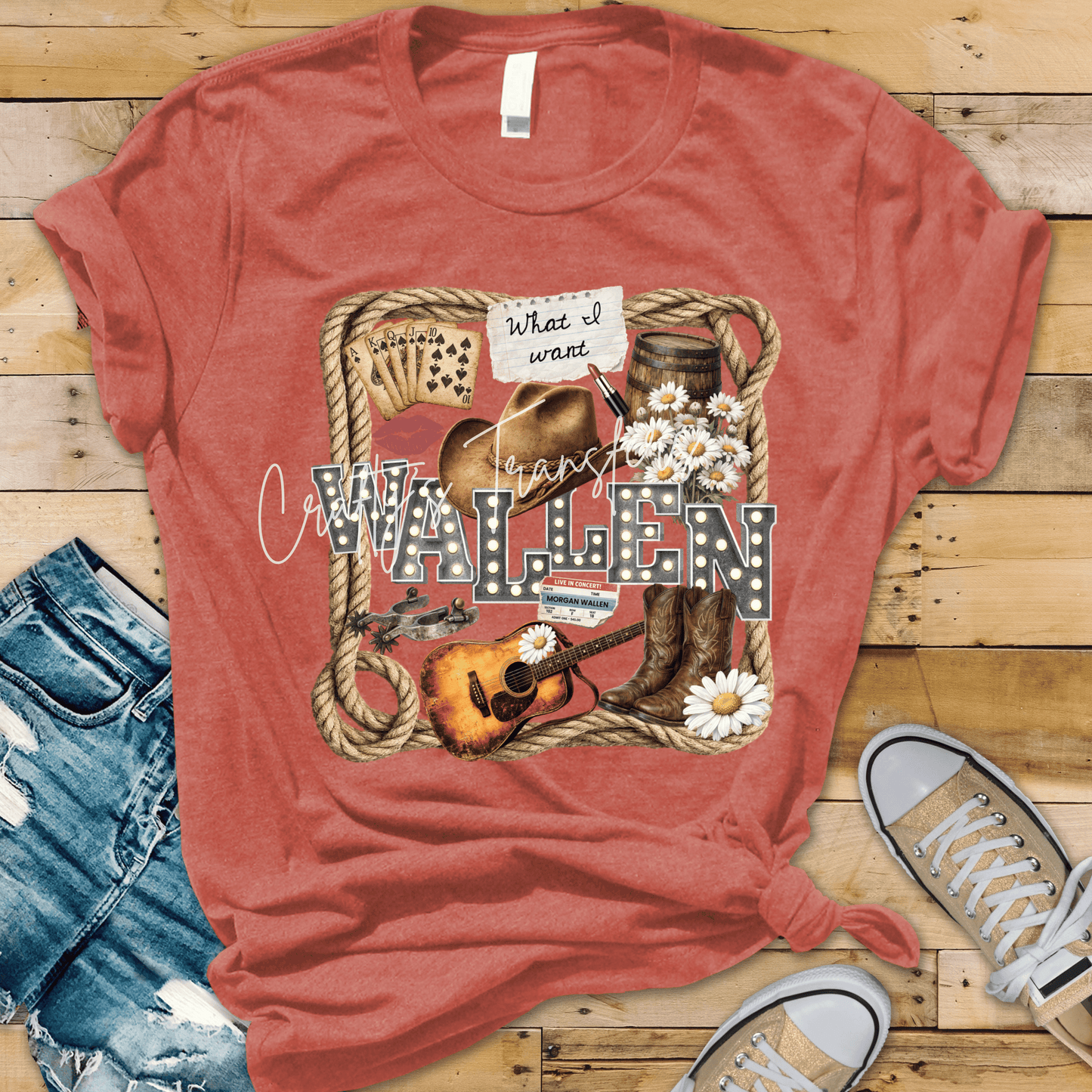 Wallen Western DTF Transfer | Country Concert Graphic Tee Design | Cowboy Hat Boots Guitar Retro Western Shirt Transfer