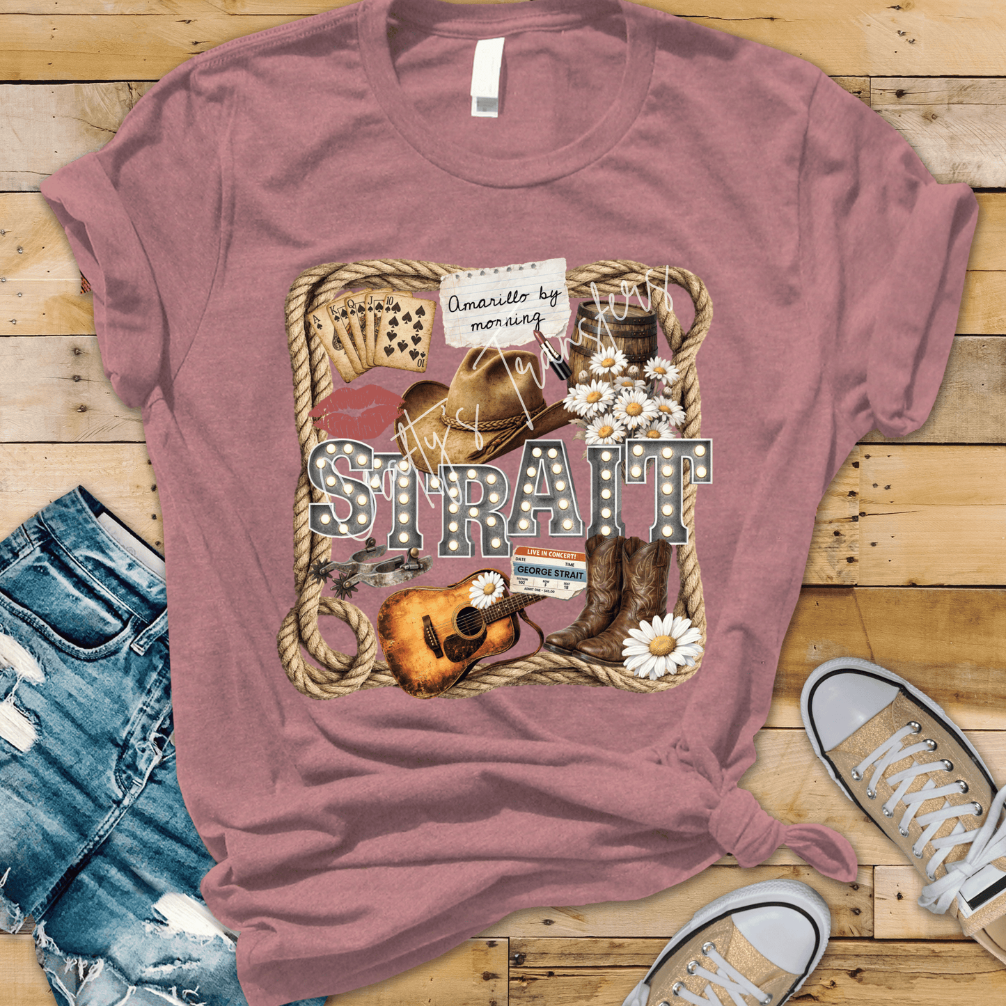 Strait Western DTF Transfer | Amarillo by Morning Country Graphic | Cowboy Hat Boots Guitar Retro Western Tee Design