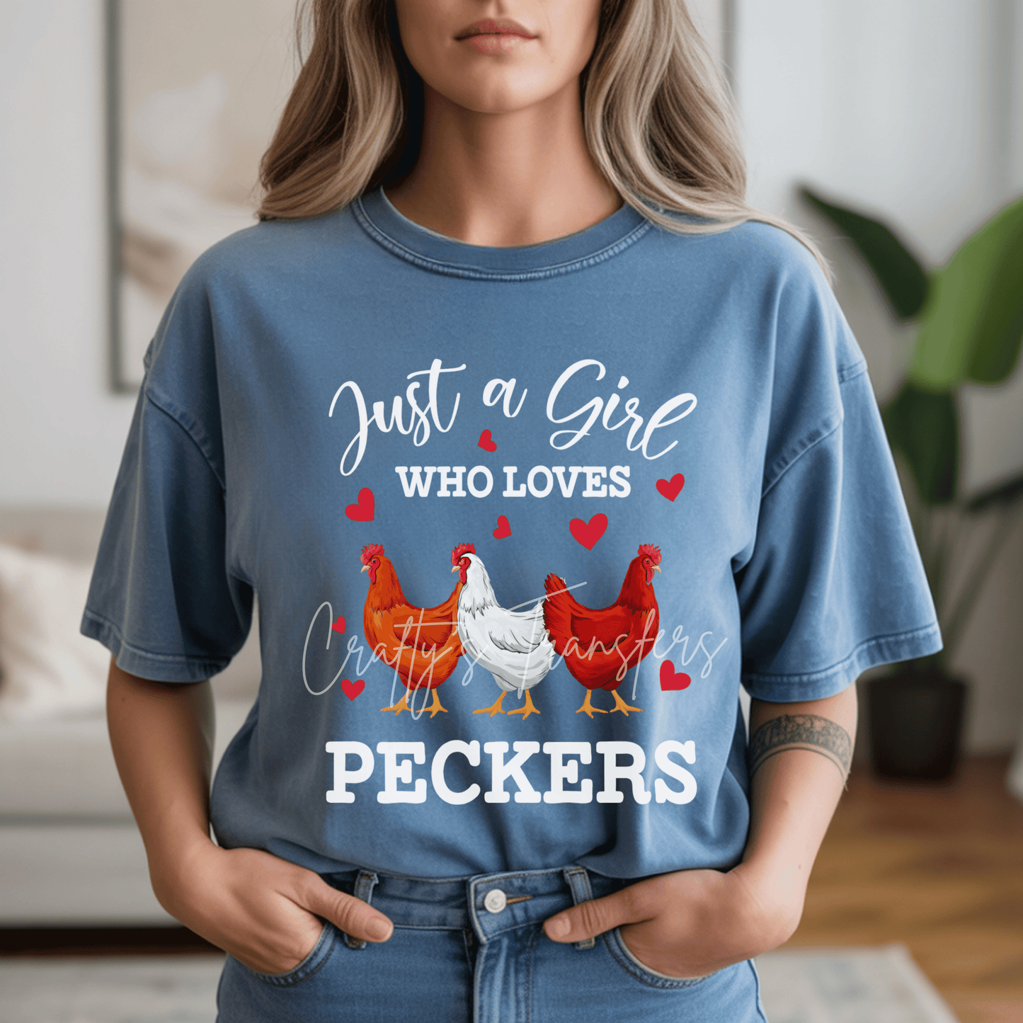 Just a Girl Who Loves Peckers DTF Transfer | Funny Chicken Shirt Transfer | Farm Life Graphic Tee Design