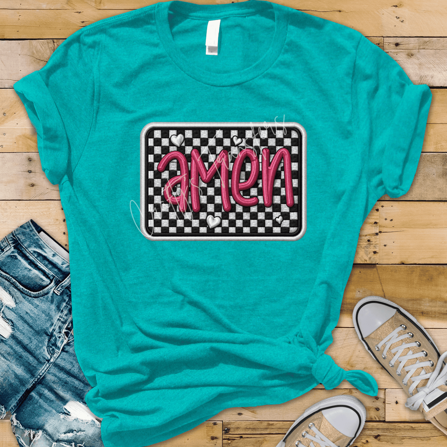 Amen on checkered background patch DTF