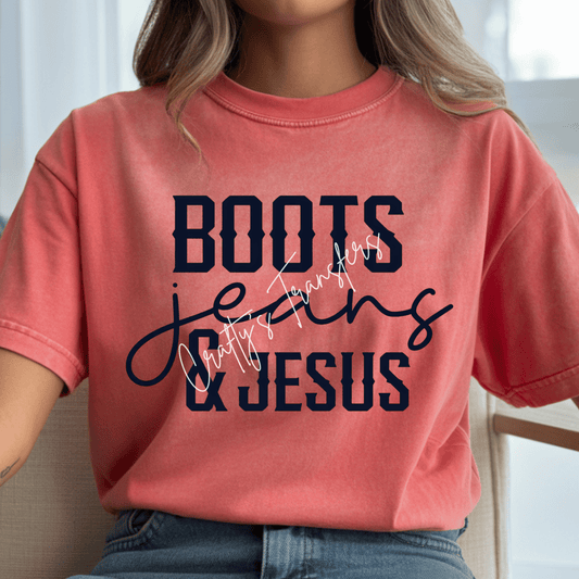 Boots Jeans Jesus DTF Transfer | Western Faith Graphic Tee Transfer | Country Christian Shirt Design