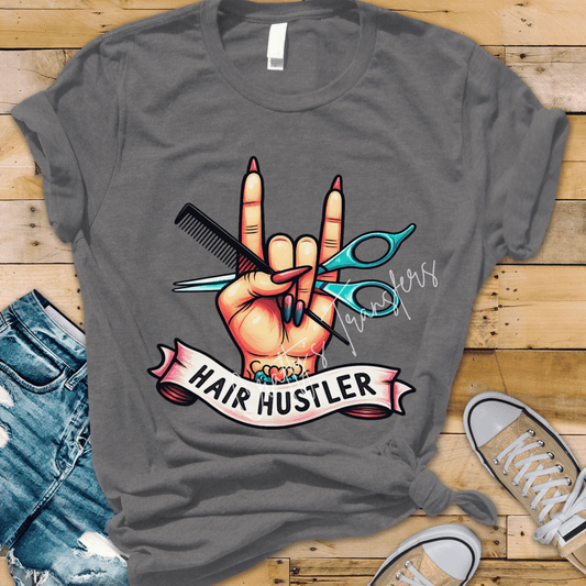 Hair Hustler DTF Transfer | Funny Hairstylist Shirt Transfer | Salon Graphic Tee Design | Cosmetology Humor