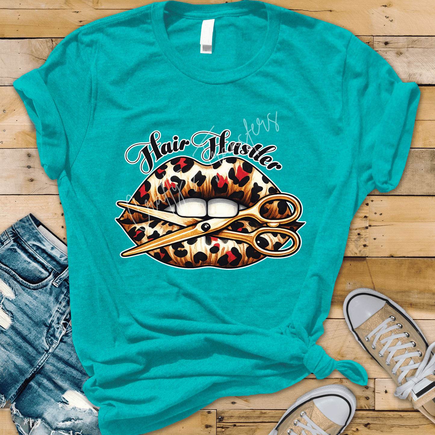 Hair Hustler Lips DTF Transfer | Funny Hairstylist Shirt Transfer | Leopard Print Salon Graphic Tee Design