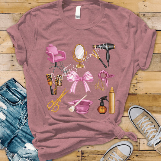 Hair Stylist Icons DTF Transfer | Salon Tools Graphic Tee Transfer | Cute Cosmetology Shirt Design
