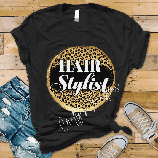 Hair Stylist DTF Transfer | Leopard Print Salon Shirt Transfer | Cosmetology Graphic Tee Design