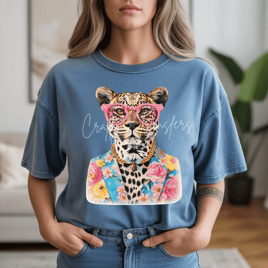 Cheetah with Pink Glasses DTF Transfer | Floral Leopard Fashion Heat Transfer | Trendy Boutique Graphic Ready to Press