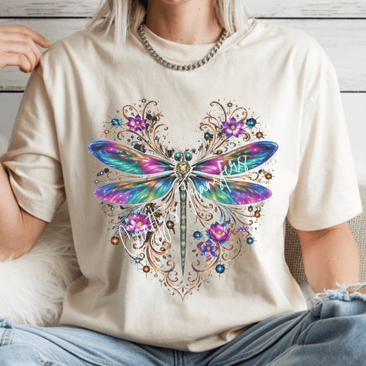 Colorful Dragonfly DTF Transfer | Boho Floral Dragonfly Heat Transfer | Vibrant Nature Graphic Ready to Press