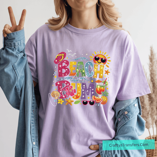 Beach Bum DTF Transfer | Sparkle Summer Beach Heat Transfer | Tropical Vacation Graphic Ready to Press