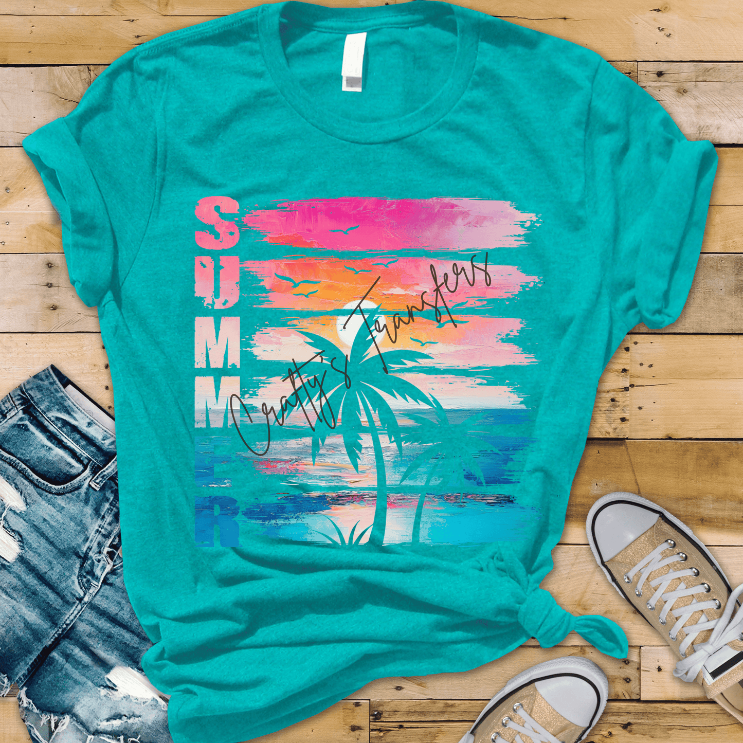 Summer Beach DTF Transfer | Tropical Sunset Palm Tree Heat Transfer | Coastal Vacation Graphic Ready to Press