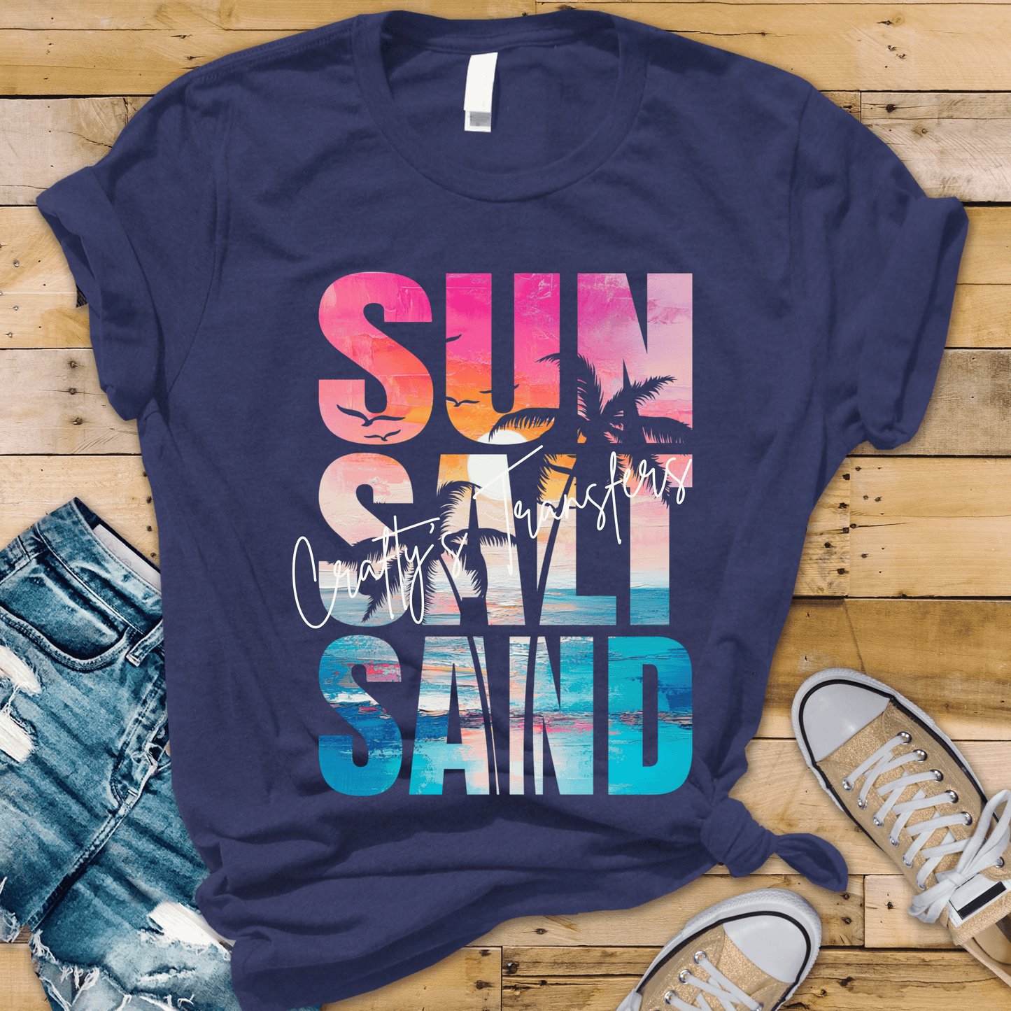 Sun Sand DTF Transfer | Summer Beach Sunset Heat Transfer | Tropical Palm Tree Graphic Ready to Press