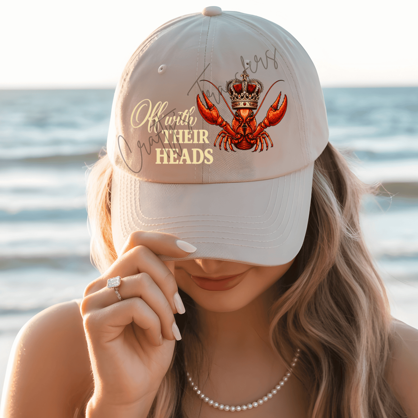 Off With Their Heads Crawfish DTF Hat Transfer | Funny Cajun Seafood Trucker Hat Design | Mardi Gras Boil Humor Patch | Ready to Press