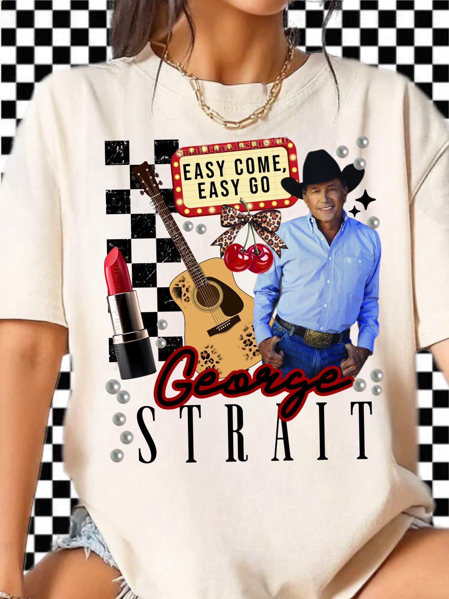 Country Music Inspired Cowgirl DTF Transfer | Easy Come Easy Go Western Graphic | Retro Rodeo Guitar Cherry Bow Shirt Design