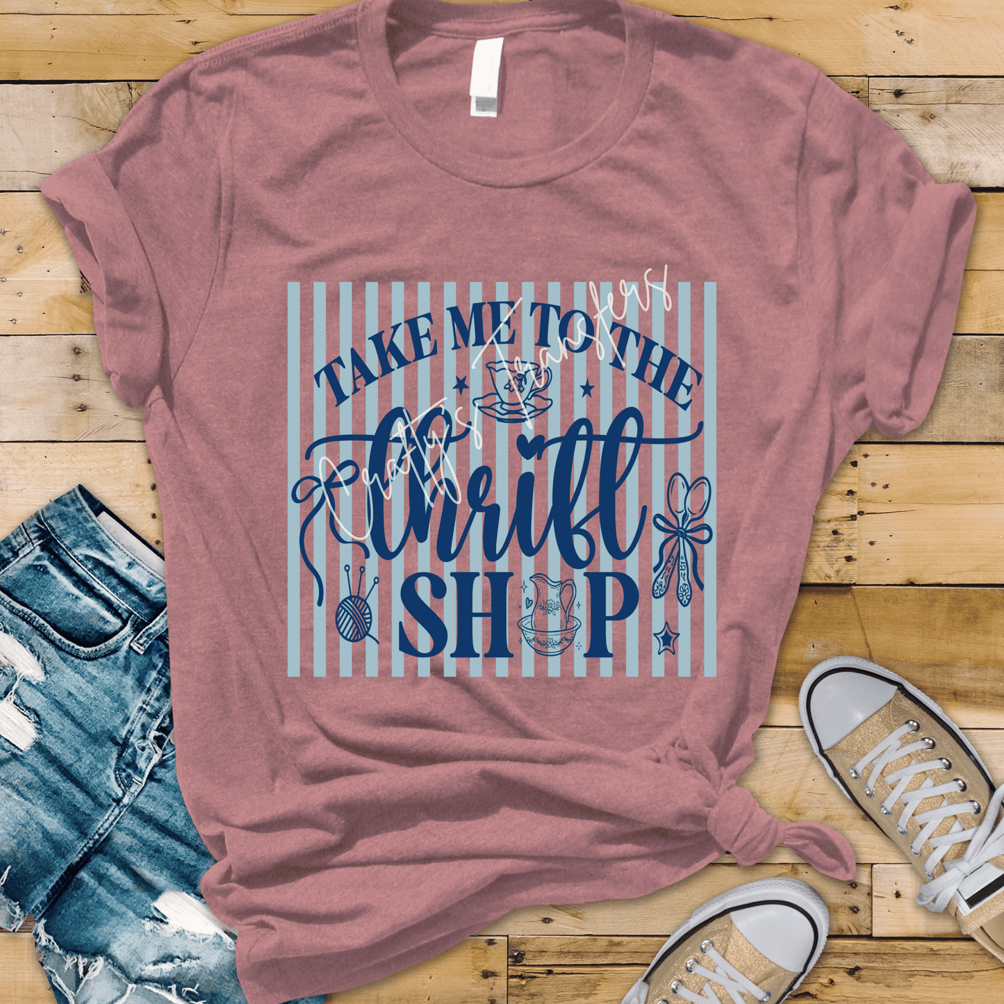 Take Me To The Thrift Shop DTF Transfer | Blue Vintage Aesthetic Shirt Design | Thrifting Lover Graphic Tee | Cute DIY Sewing Transfer