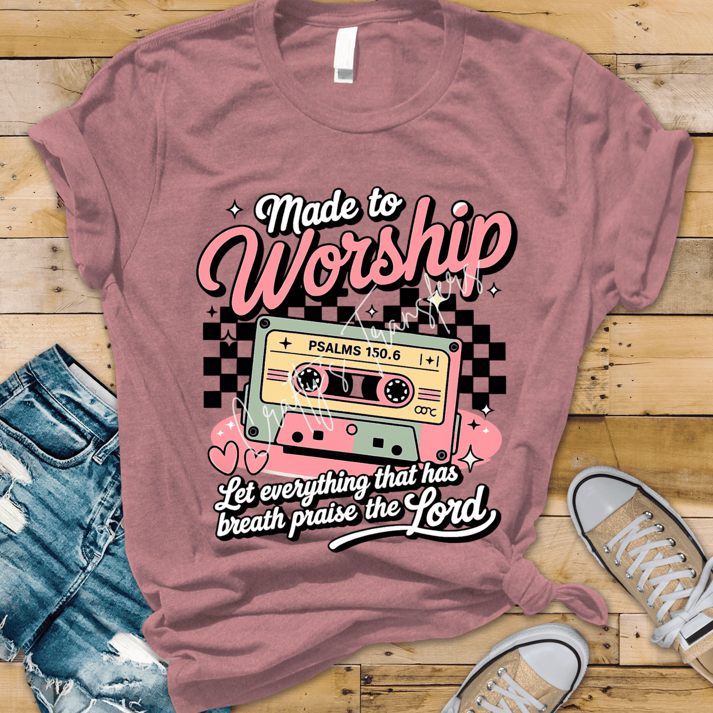 Made to Worship DTF Transfer | Psalms 150:6 Christian Shirt Design | Retro Cassette Worship Graphic | Faith Based Inspirational Tee | Church Shirt Transfer