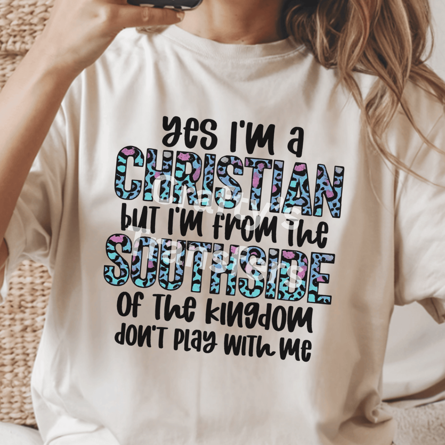 Christian Southside DTF Transfer | Faith Based Leopard Print Design | Trendy Christian Shirt Graphic | Western Boutique Faith Apparel | Religious Graphic Tee Transfer