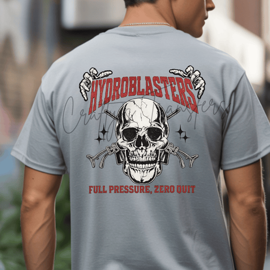 Hydroblasters Skull DTF Transfer | Pressure Washing Graphic Design | Edgy Skull Shirt | Blue Collar Workwear Tee | Grunge Mechanic Style Transfer