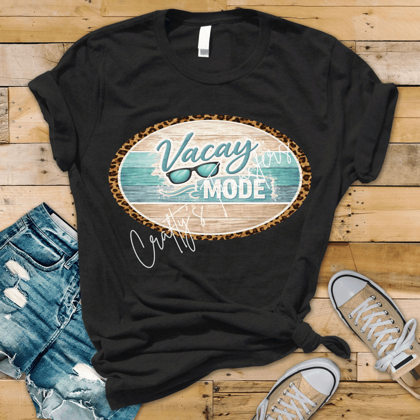 Vacay Mode DTF Transfer | Beach Vacation Shirt Design | Coastal Wood & Leopard Print Summer Graphic Transfer