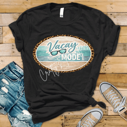 Vacay Mode DTF Transfer | Beach Vacation Shirt Design | Coastal Wood & Leopard Print Summer Graphic Transfer