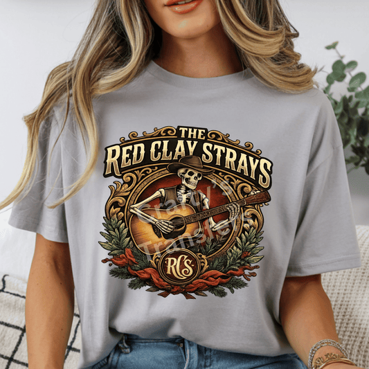 Red Clay Strays Inspired DTF Transfer | Skeleton Guitar Western Graphic | Outlaw Country Shirt Design | Vintage Southern Rock Tee Transfer