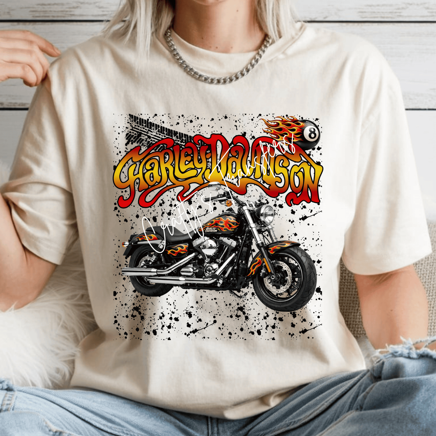 Harley Davidson Inspired DTF Transfer | Pink Flame Motorcycle Graphic | Biker Girl Shirt Design | Retro Moto Graphic Tee Transfer