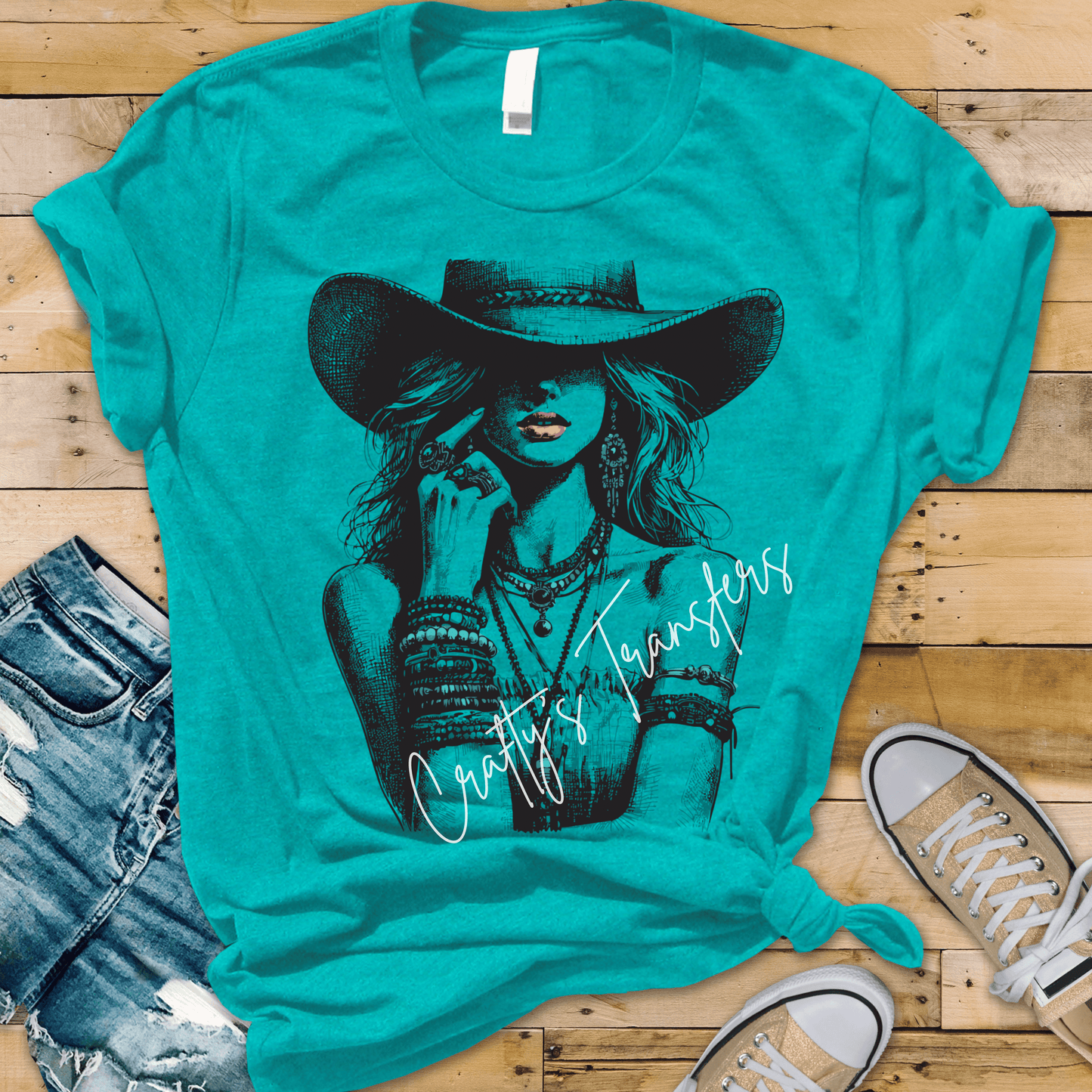 Western Cowgirl Attitude DTF Transfer | Turquoise Jewelry Cowgirl Graphic | Moody Western Woman Design | Boutique Rodeo Shirt Transfer