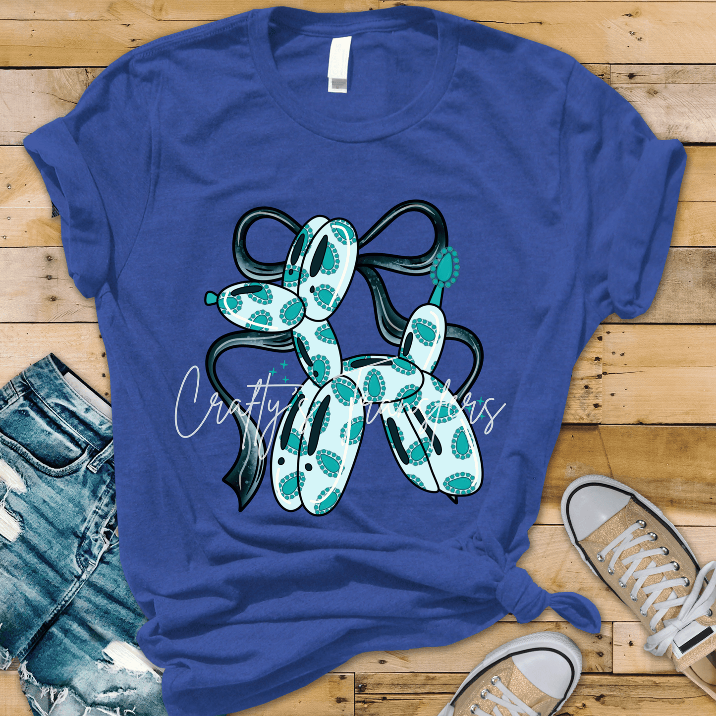 Turquoise Balloon Dog DTF Transfer | Western Aztec Balloon Animal Design | Trendy Boutique Graphic | Fun Cowgirl Shirt Transfer