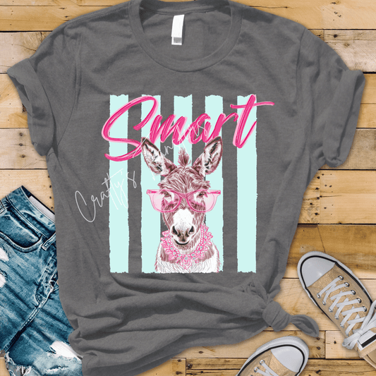 Smart Ass Donkey DTF Transfer | Funny Sassy Donkey Shirt Design | Pink Glasses Farm Animal Graphic Tee Transfer