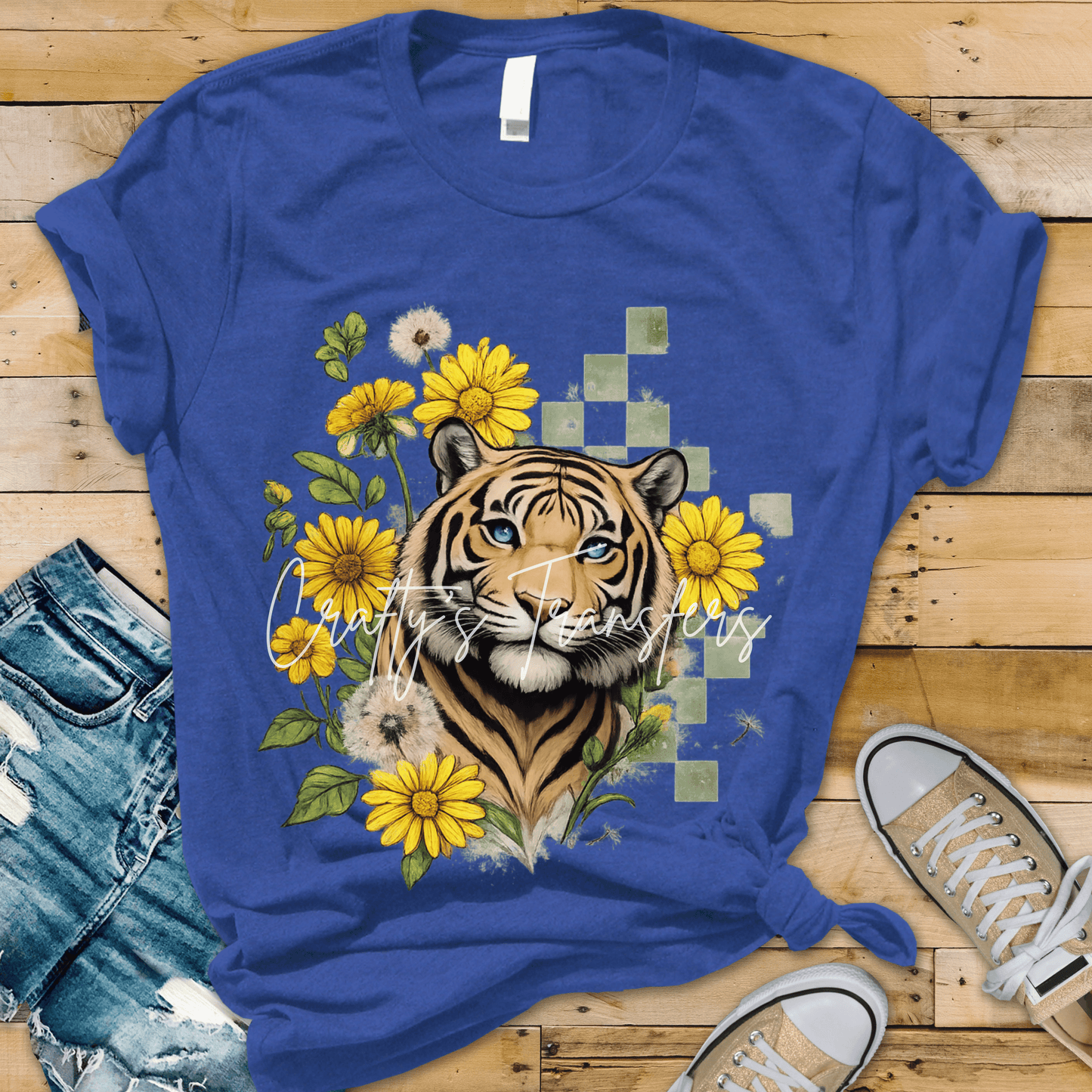 Tiger with Yellow Flowers DTF Transfer | Floral Tiger Graphic | Boho Wild Animal Shirt Design | Trendy Boutique Transfer