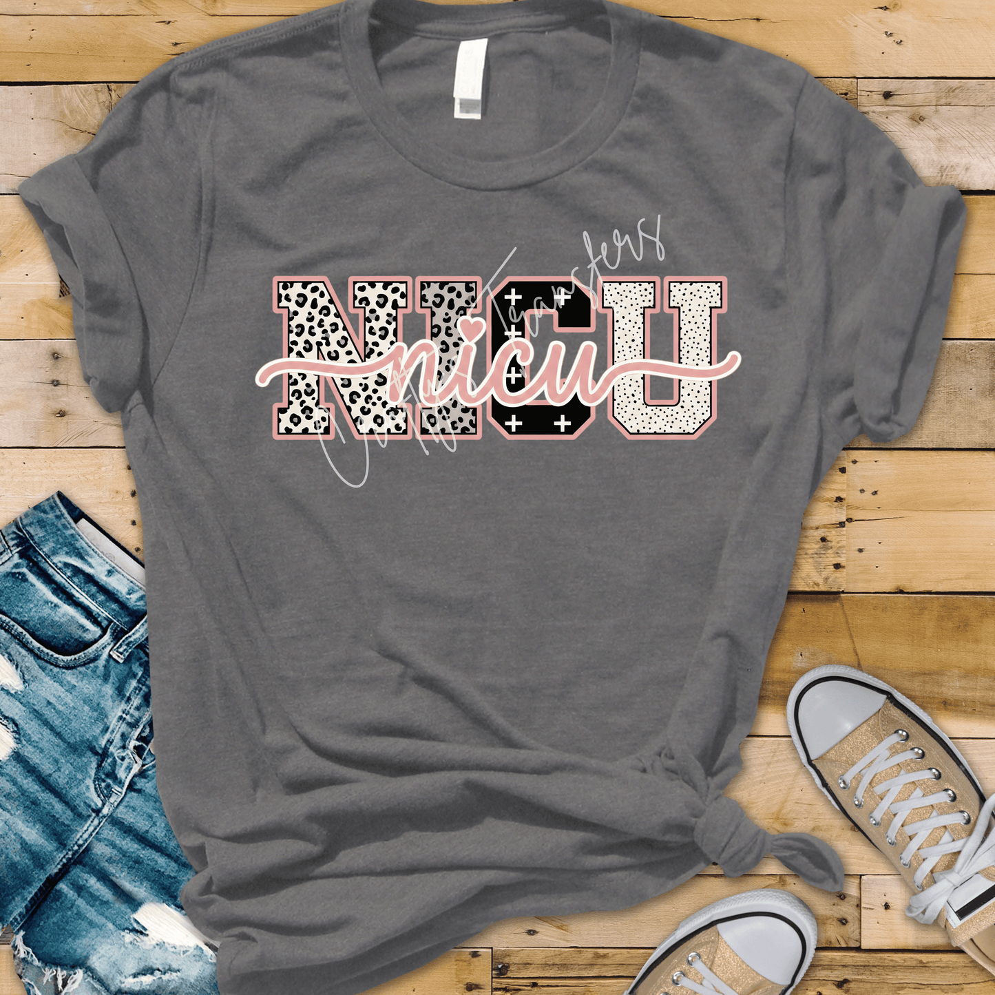 Nurse Leopard Print DTF Transfer – Pink Script Nurse Graphic – Medical Nurse Life Shirt Transfer – Healthcare Tee Design