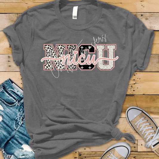 Nurse Leopard Print DTF Transfer – Pink Script Nurse Graphic – Medical Nurse Life Shirt Transfer – Healthcare Tee Design
