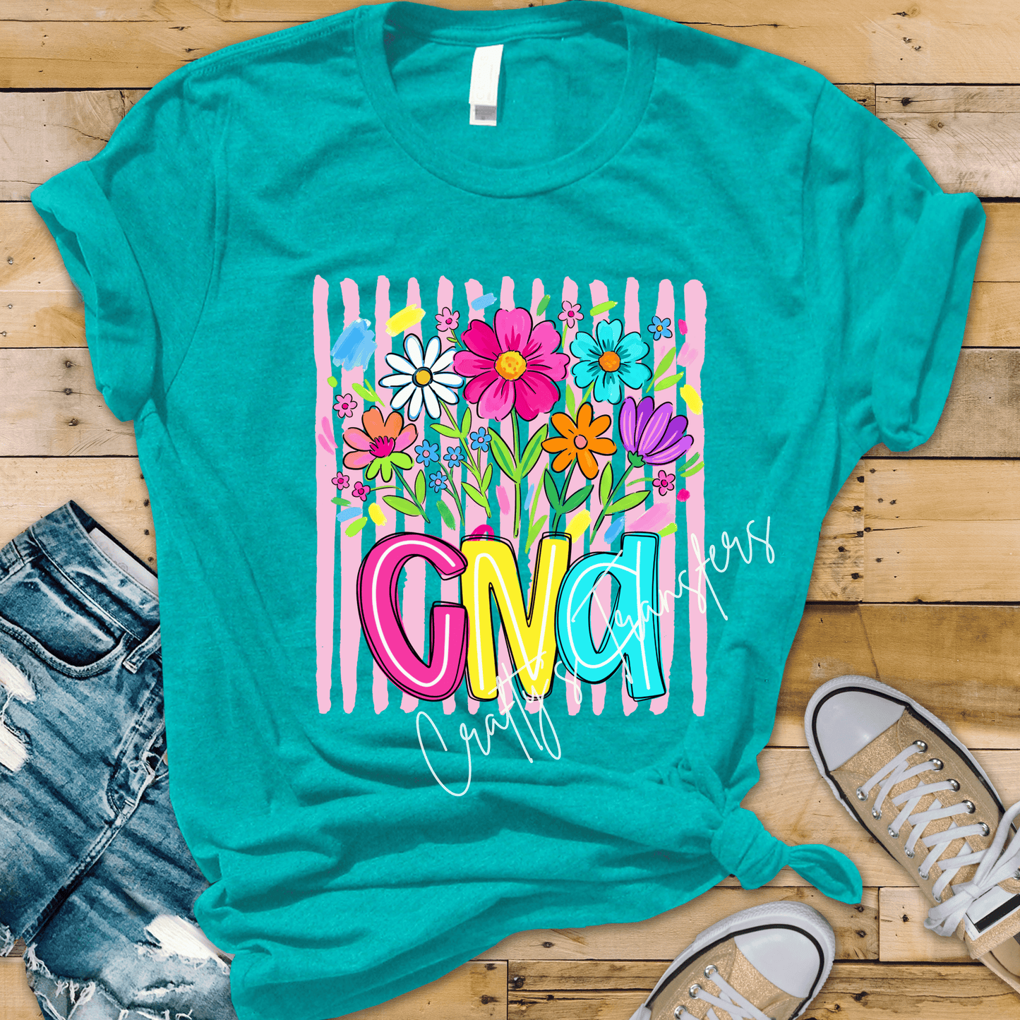 Floral Striped RN, Nurse, CNA, NICU