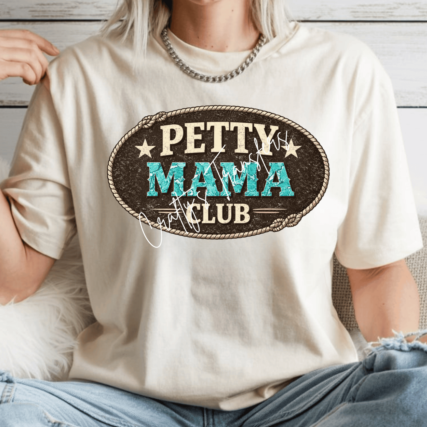Petty Mama Club DTF Transfer – Western Turquoise Belt Buckle Design – Cowgirl Graphic Tee Transfer