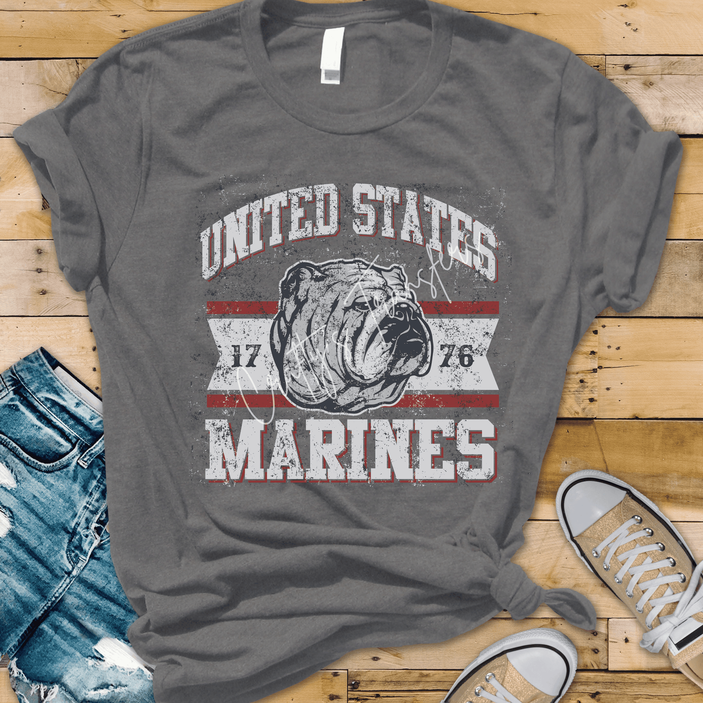 United States Marines Bulldog DTF Transfer – Vintage Military Graphic Tee – USMC Inspired Distressed Design