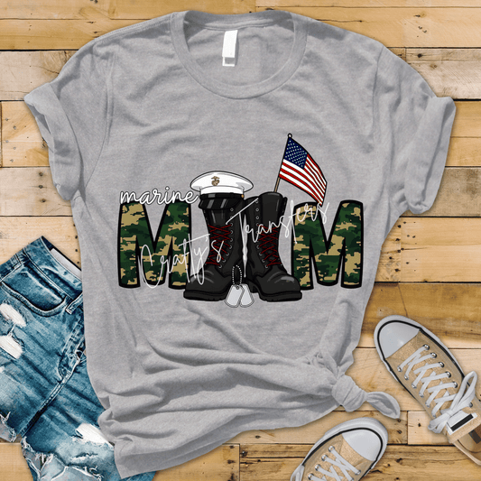 Marine Mom DTF Transfer | Military Mom Shirt Design | USMC Pride Graphic | Patriotic Boots & Flag Transfer