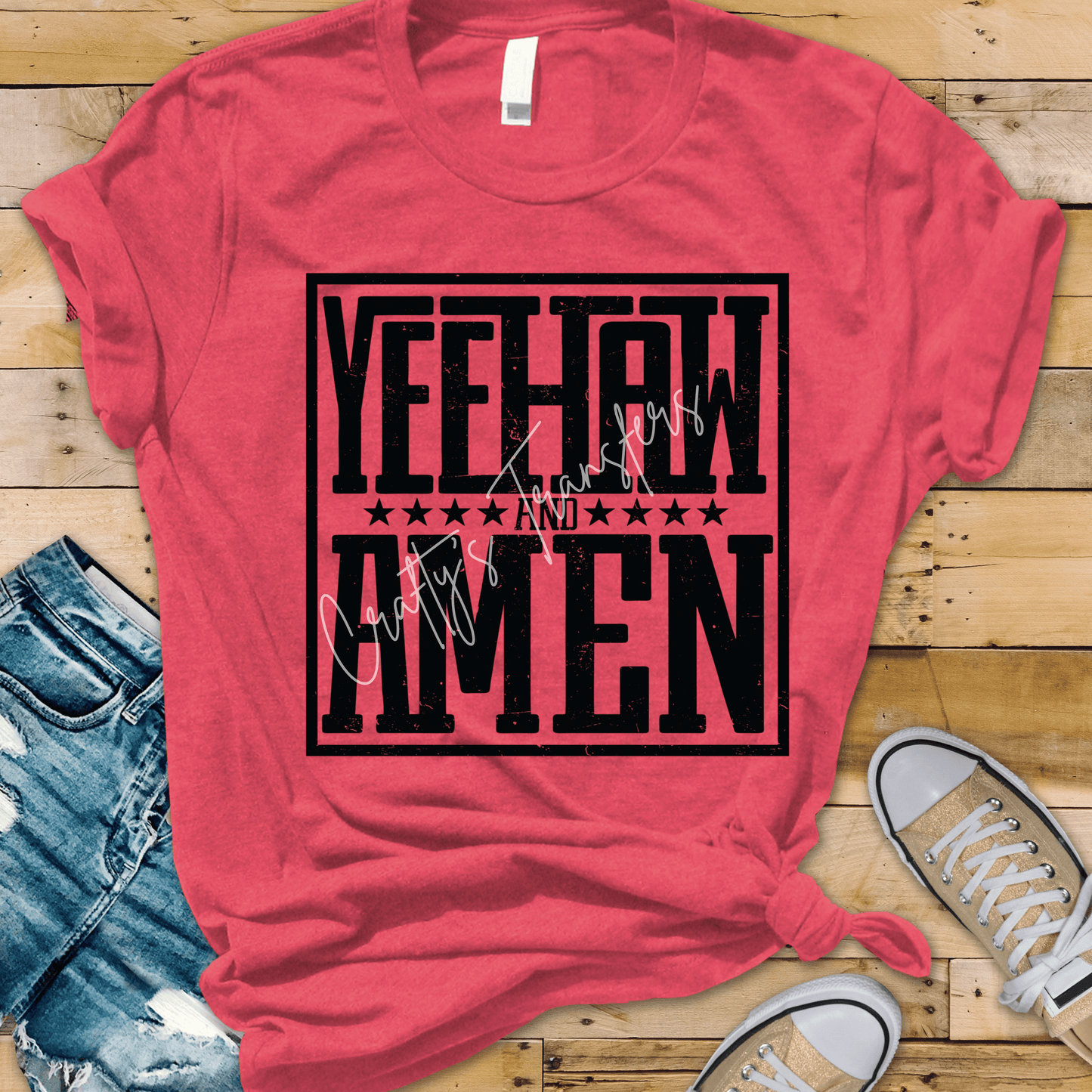 Yeehaw & Amen DTF Transfer – Western Country Graphic Tee Design – Bold Cowboy Typography Shirt Transfer