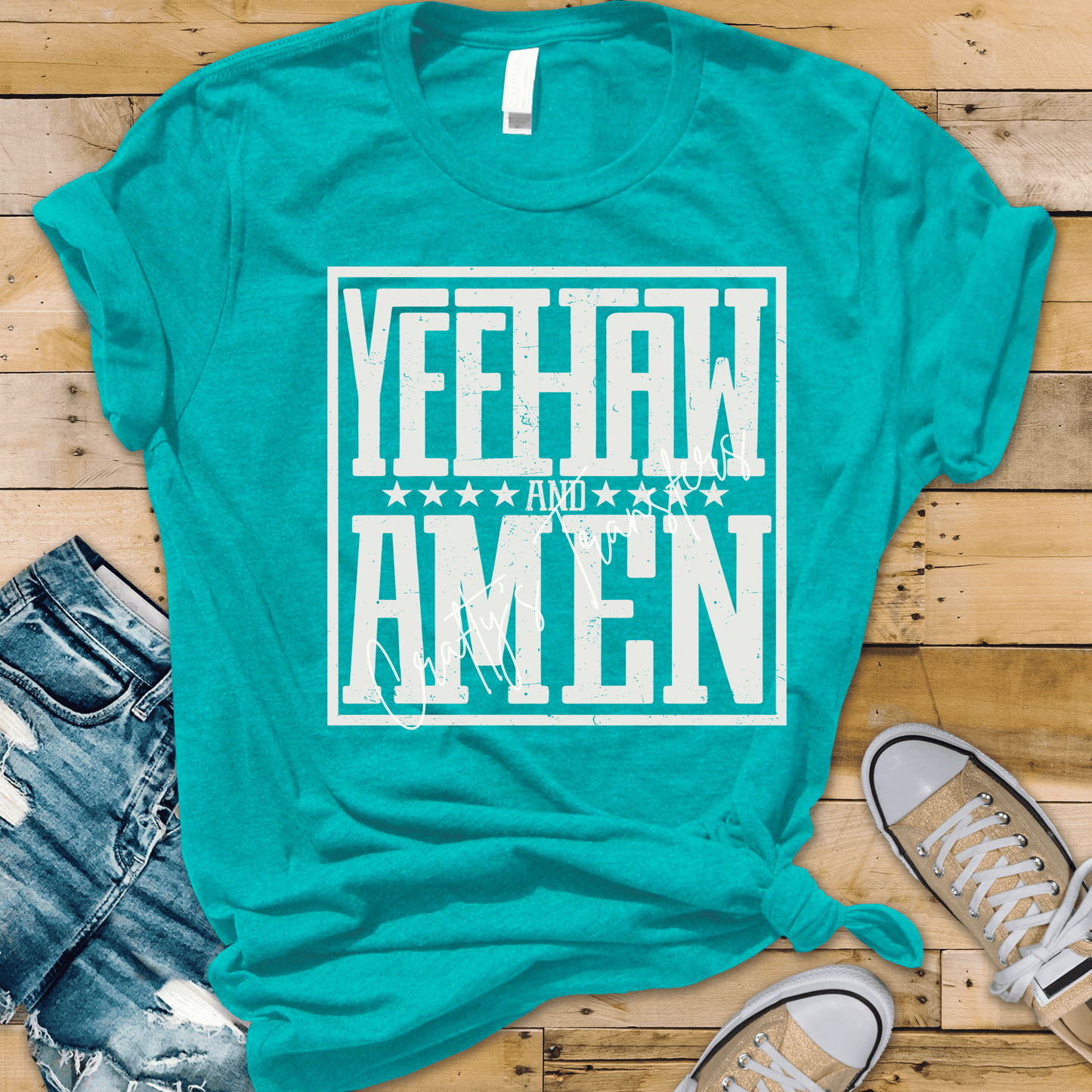Yeehaw & Amen DTF Transfer – Western Country Graphic Tee Design – Bold Cowboy Typography Shirt Transfer