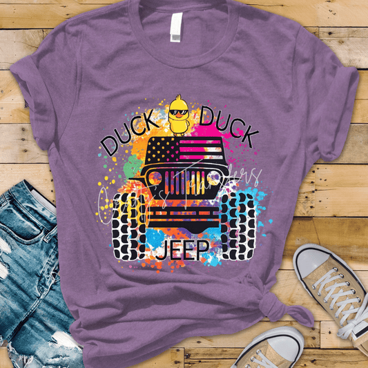 Duck Duck Jeep DTF Transfer | Colorful Jeep Graphic with Rubber Duck | Offroad Jeep Lover Shirt Design