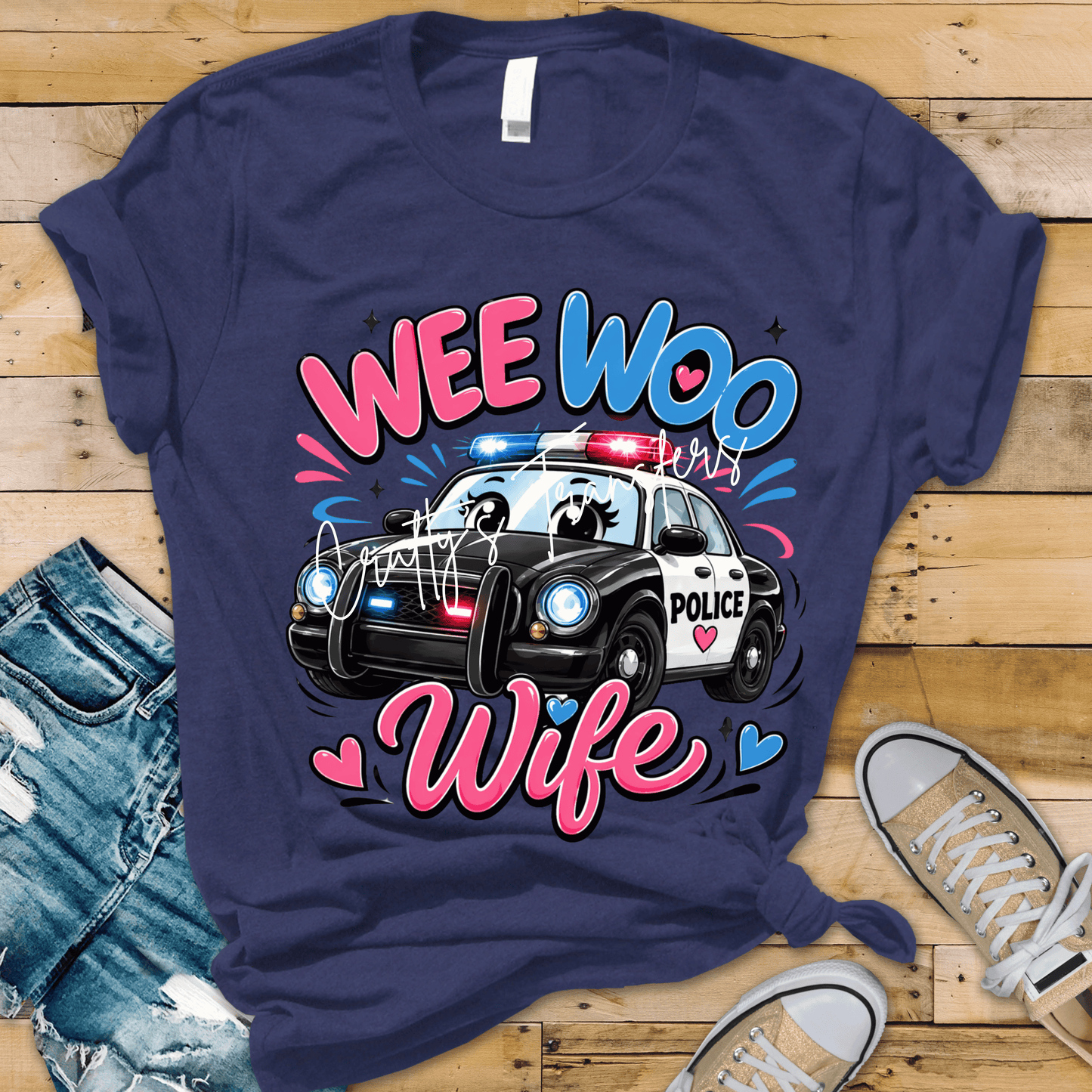 Wee Woo Wife DTF Transfer | Cute Police Wife Shirt Design | Funny Cop Wife Graphic Tee Transfer