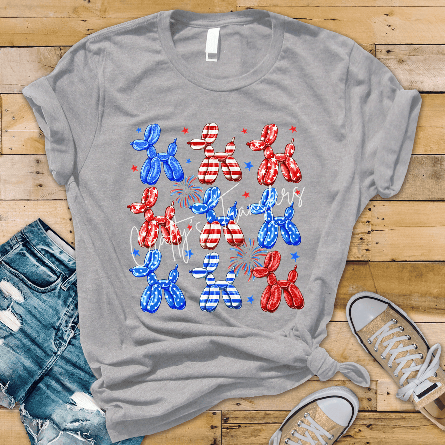 Patriotic Balloon Dog DTF Transfer – Red White Blue Balloon Animal Design – 4th of July Graphic Tee Transfer